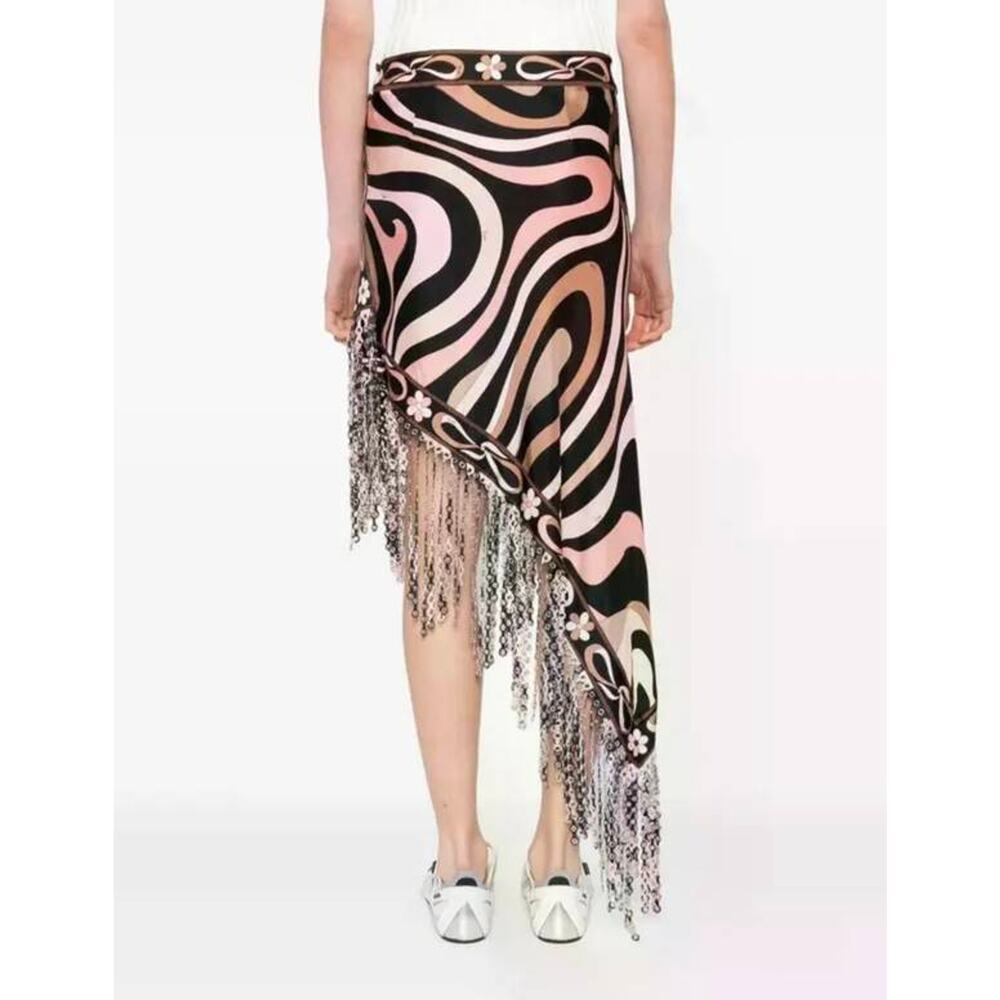 PUCCI Runway Sequin Fringed Asymmetric Skirt in Nero Nude IT 44 L - Picture 5 of 7